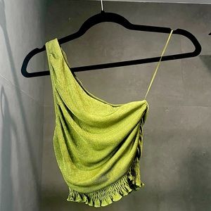 Green One shoulder Crop Top NWOT